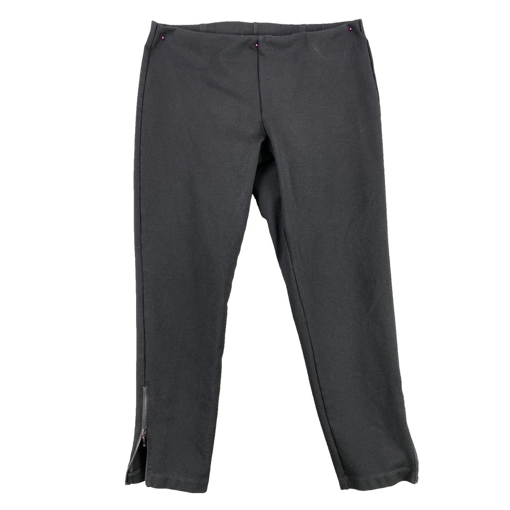 Eileen Fisher Pants Women's Small Black Stretch Elastic Waist Pull On Ankle Zip